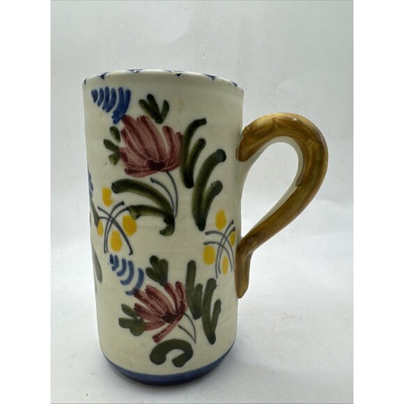 Vintage Handmade Painted From Spain Coffee Tea Mug Cup Flowers Signed - Picture 5 of 8